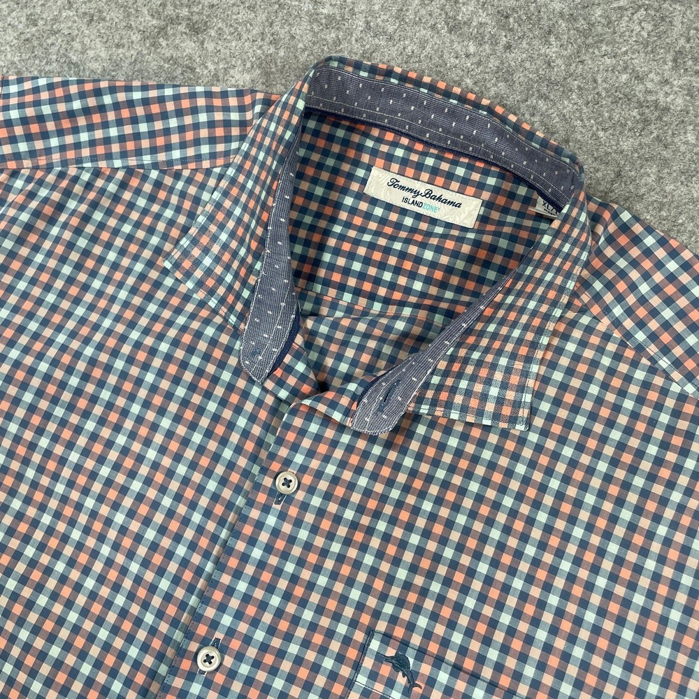 Tommy Bahama Mens Shirt XL Gingham Long Sleeve ISLANDZONE Resort Button Front